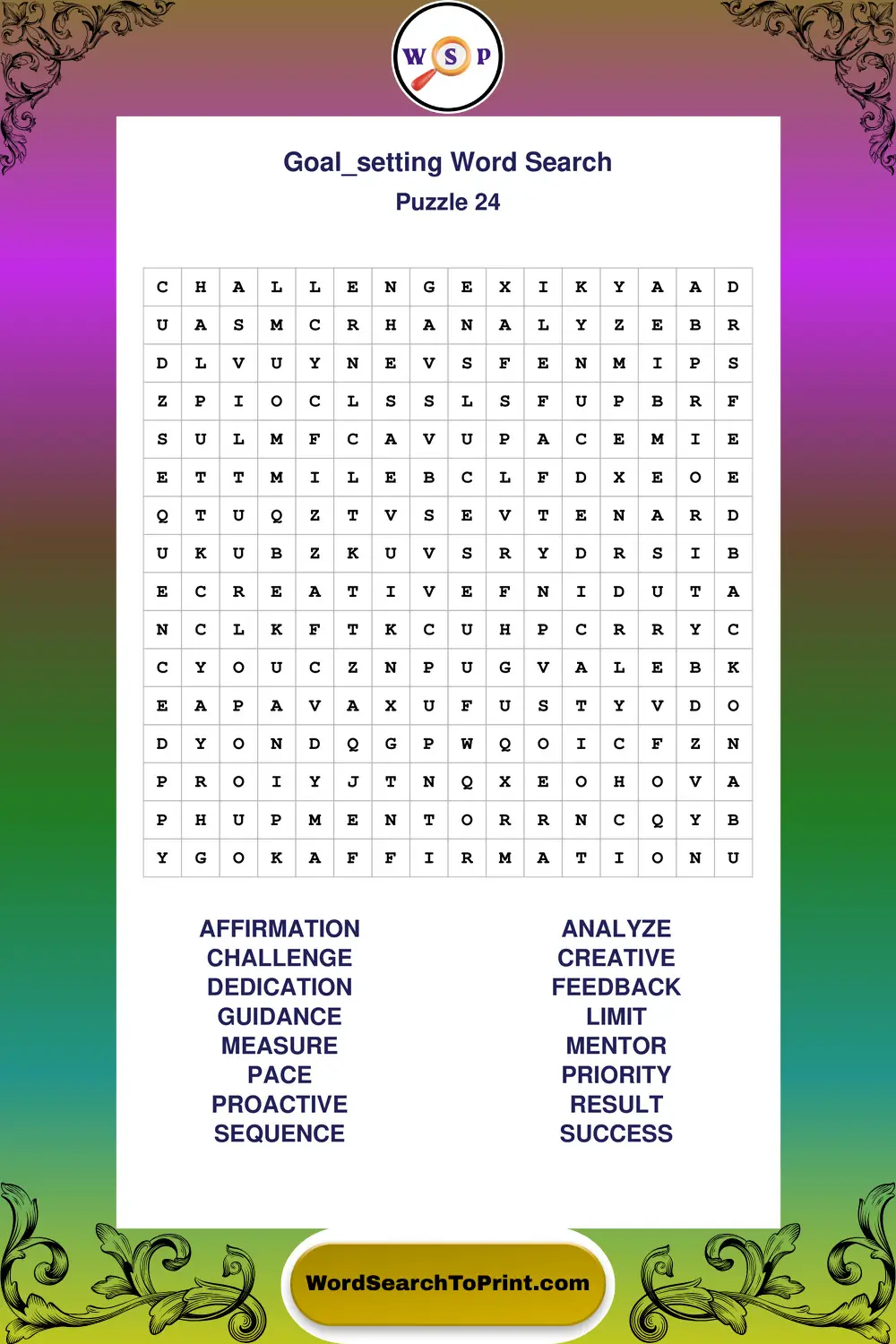 Goal Setting Word Search Puzzle 24