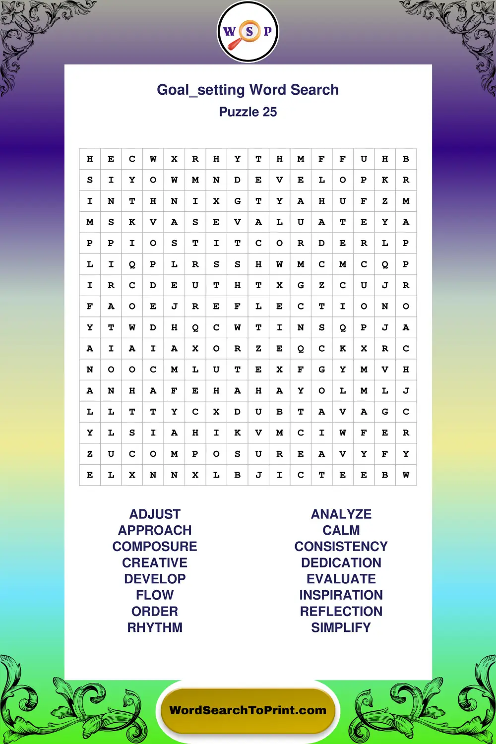 Goal Setting Word Search Puzzle 25