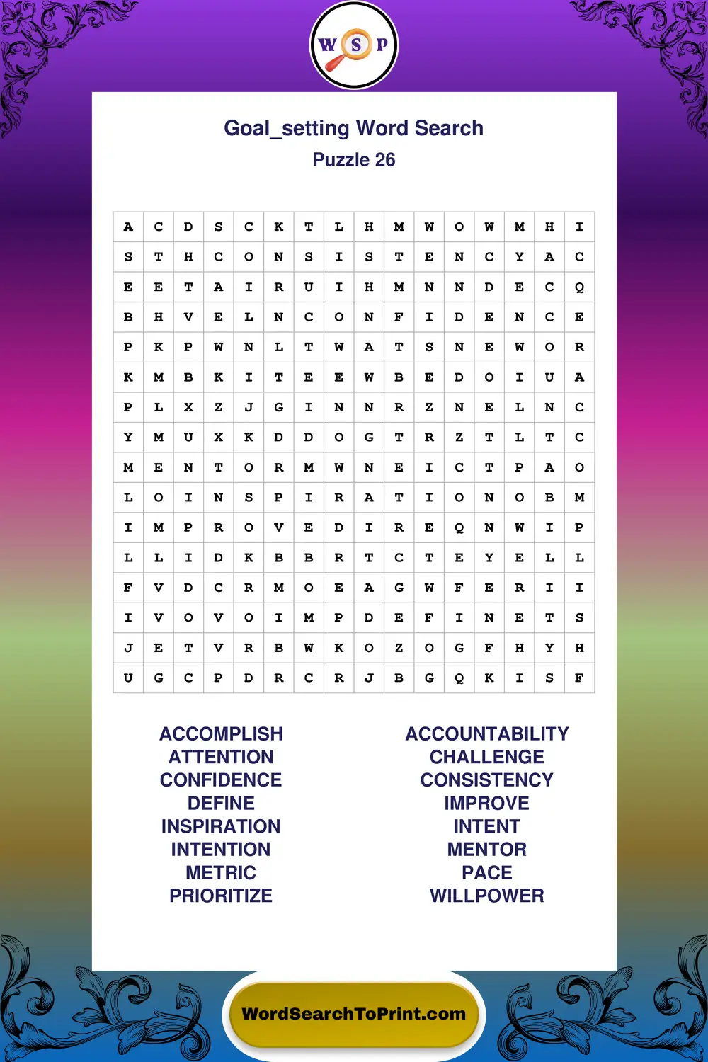 Goal Setting Word Search Puzzle 26