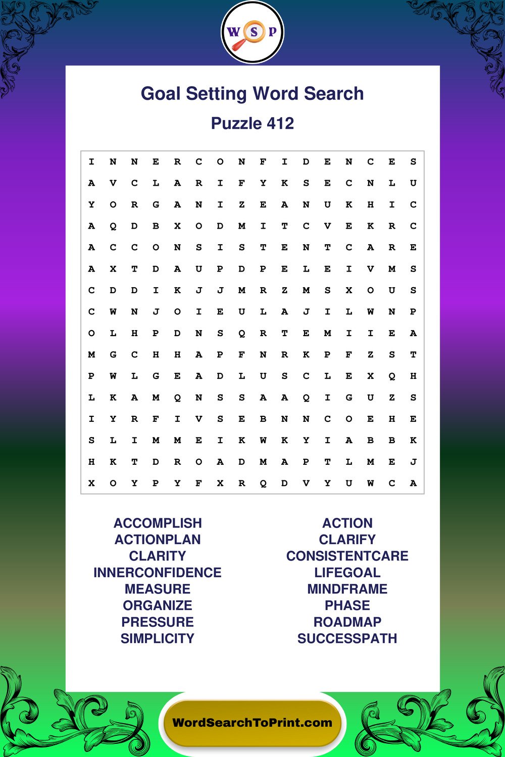 Goal Setting Word Search Puzzle 412