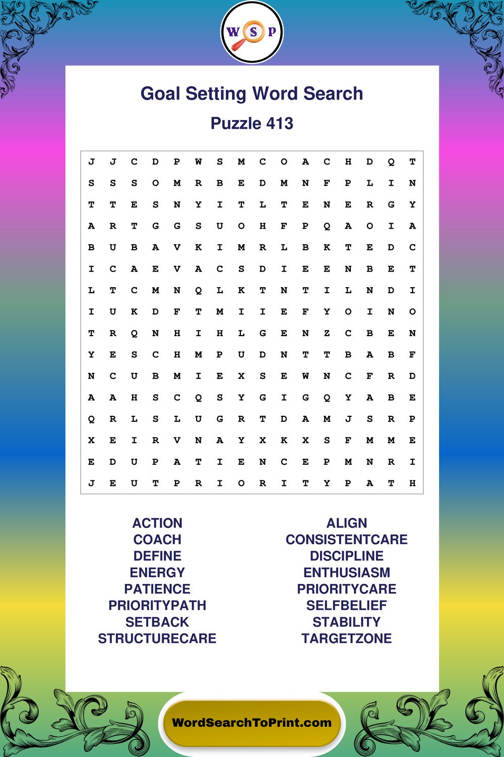 Goal Setting Word Search Puzzle 413