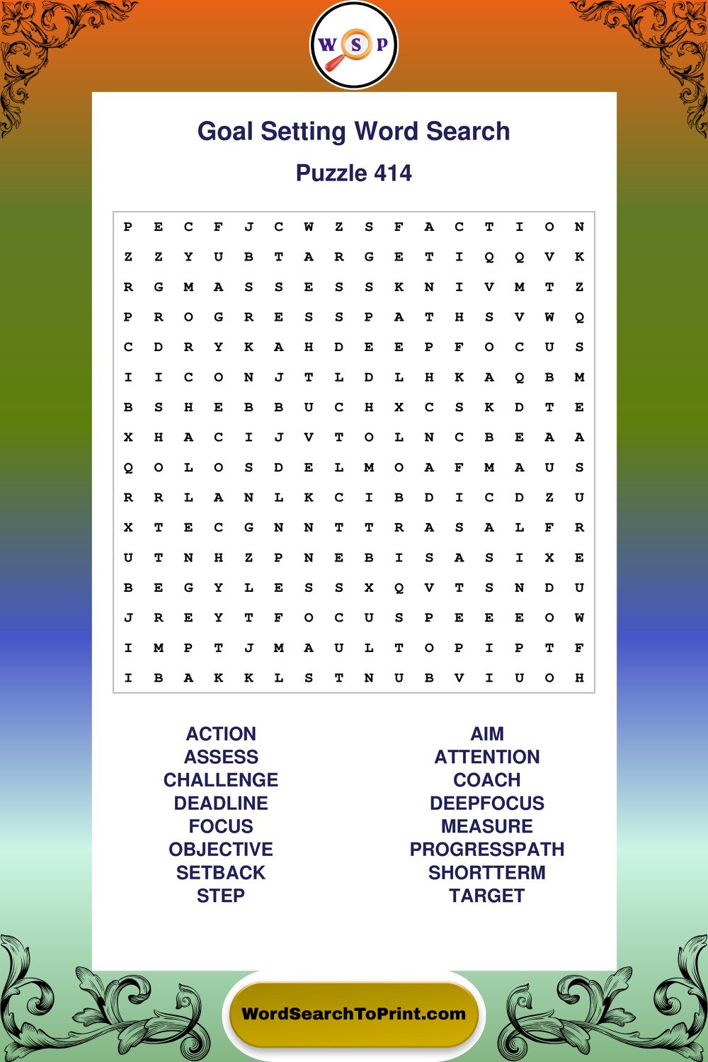 Goal Setting Word Search Puzzle 414