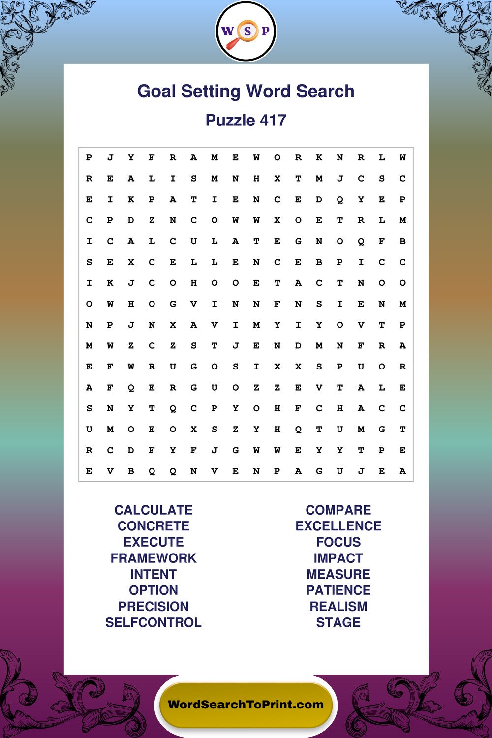 Goal Setting Word Search Puzzle 417
