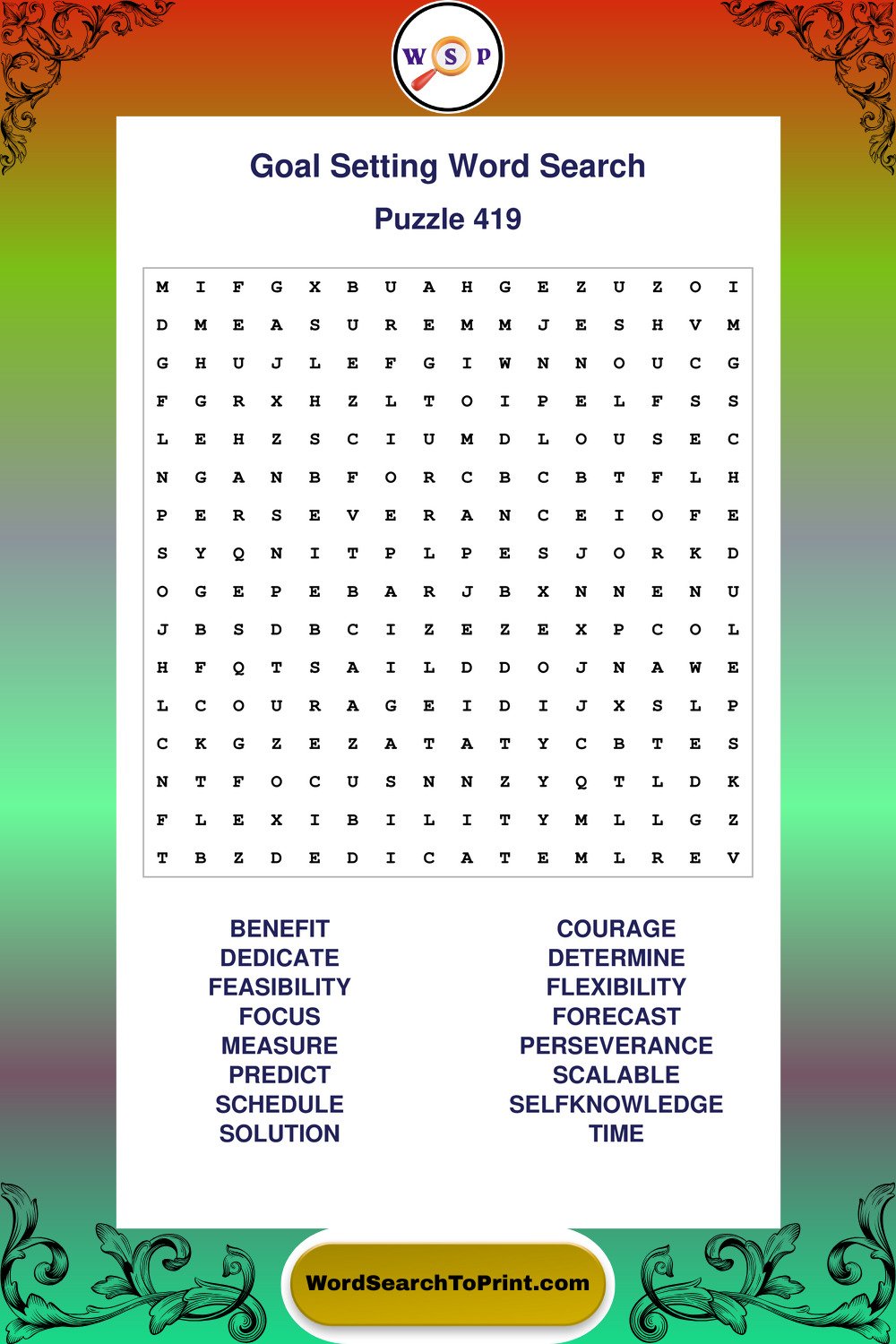Goal Setting Word Search Puzzle 419
