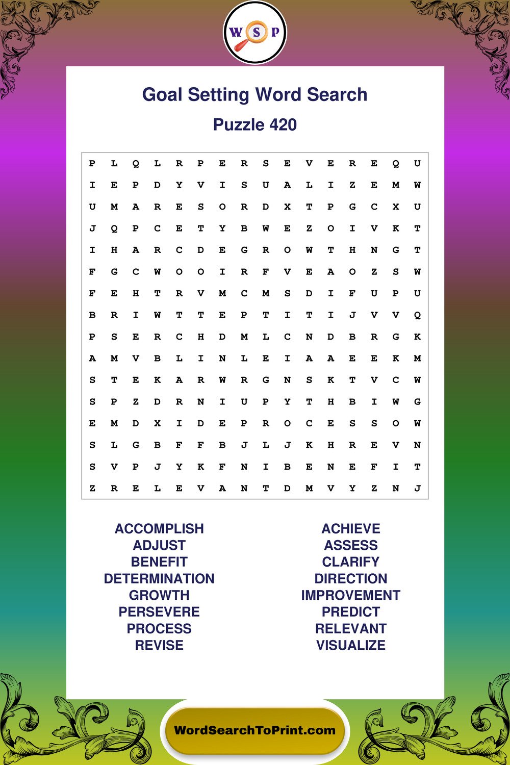 Goal Setting Word Search Puzzle 420