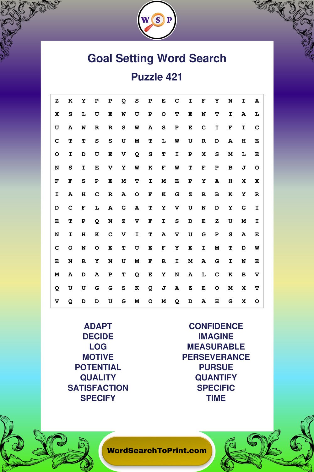 Goal Setting Word Search Puzzle 421