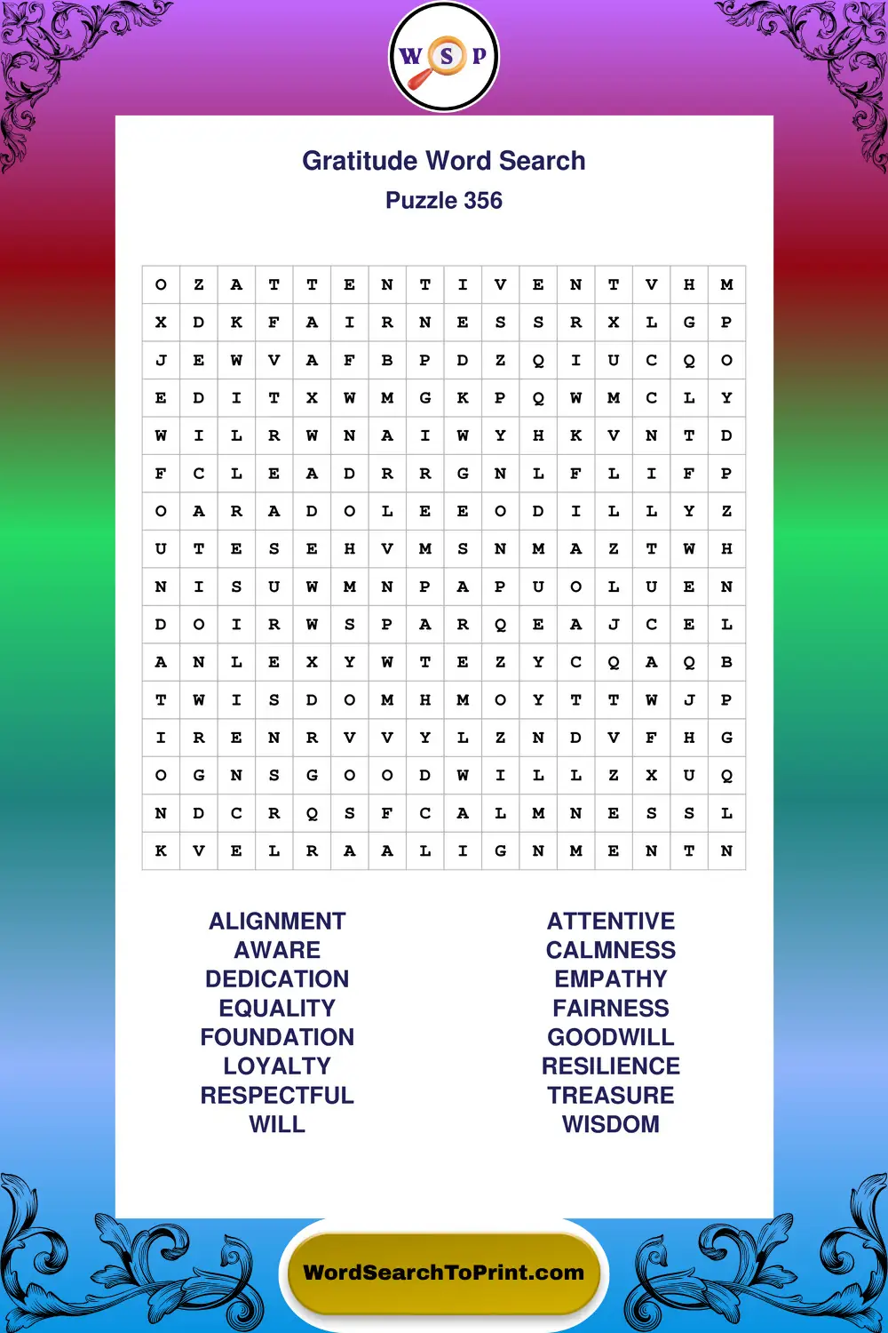 Gratitude Word Search Puzzle 356