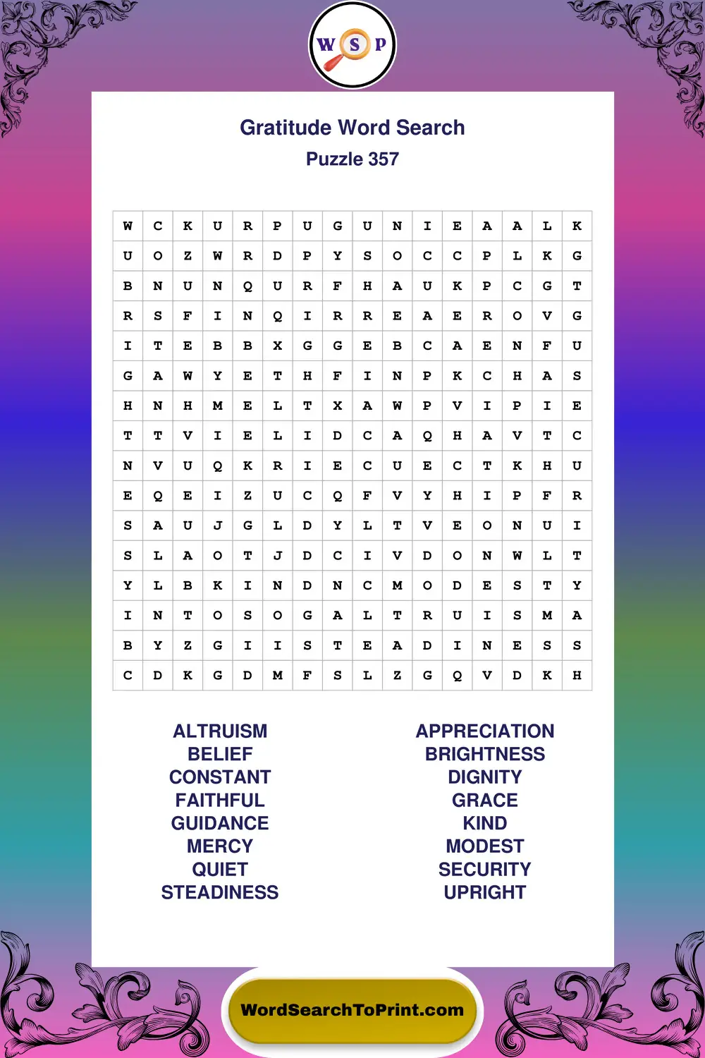 Gratitude Word Search Puzzle 357