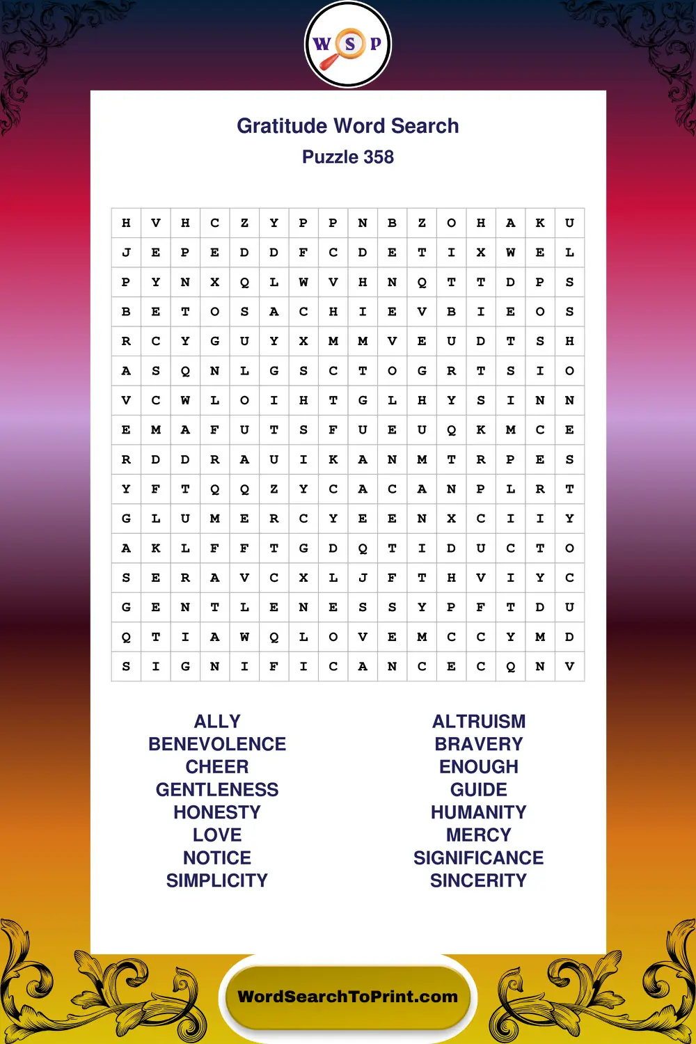 Gratitude Word Search Puzzle 358