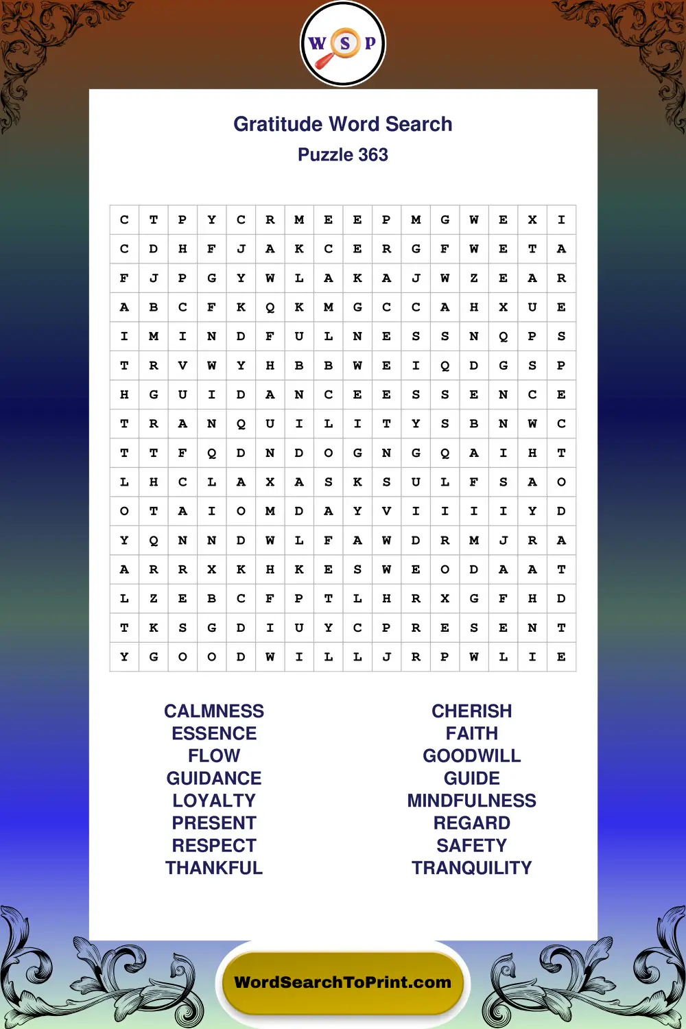 Gratitude Word Search Puzzle 363