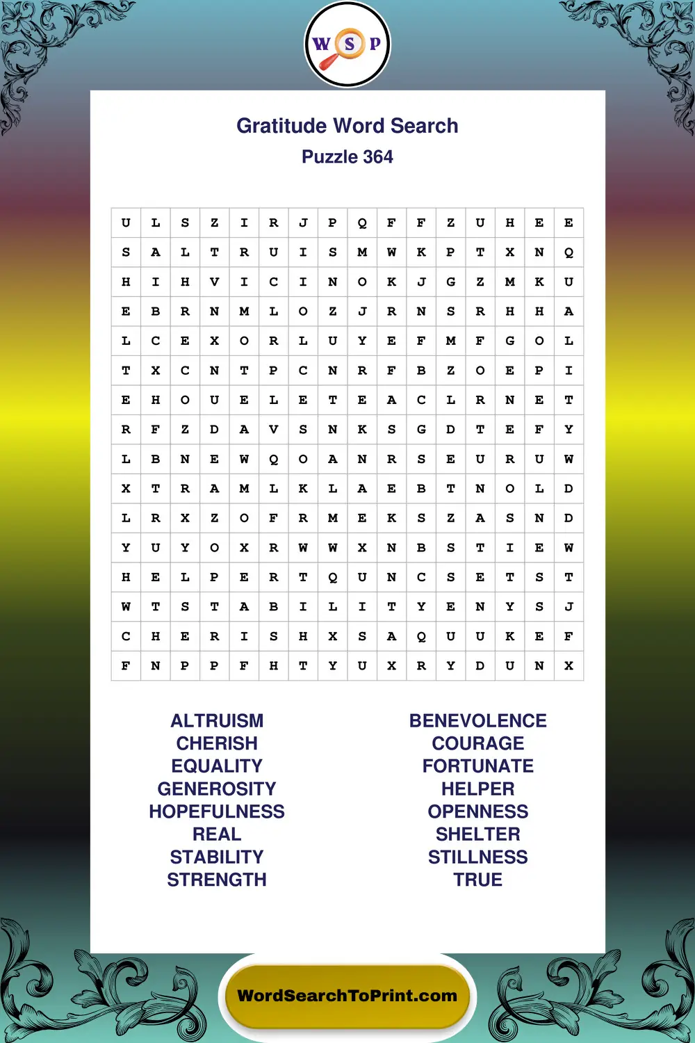 Gratitude Word Search Puzzle 364
