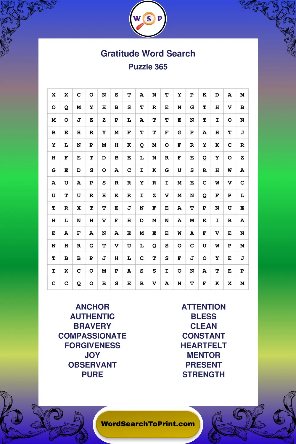 Gratitude Word Search Puzzle 365