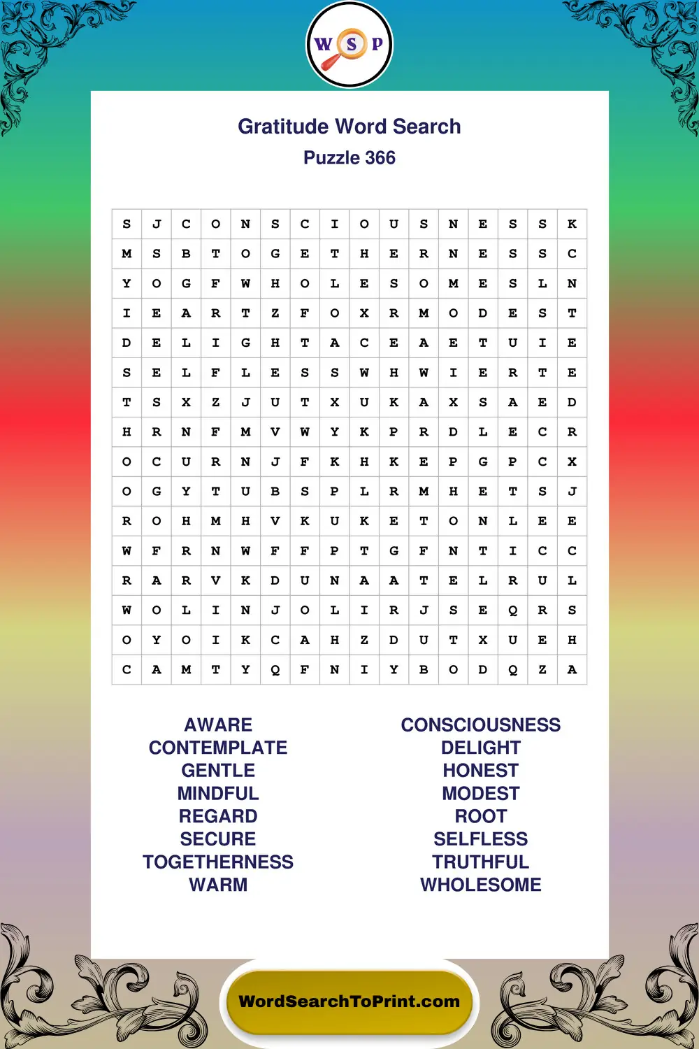 Gratitude Word Search Puzzle 366