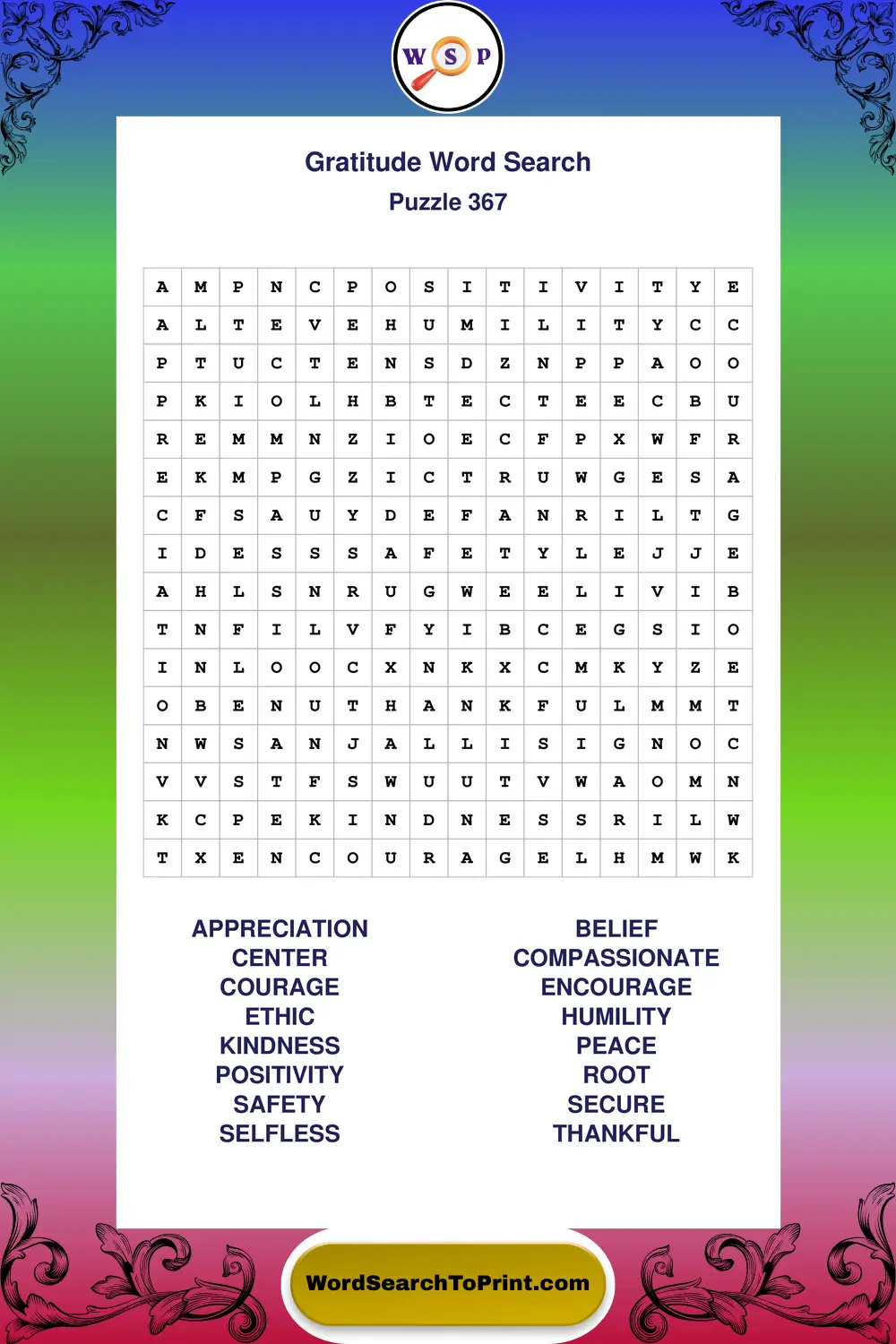 Gratitude Word Search Puzzle 367