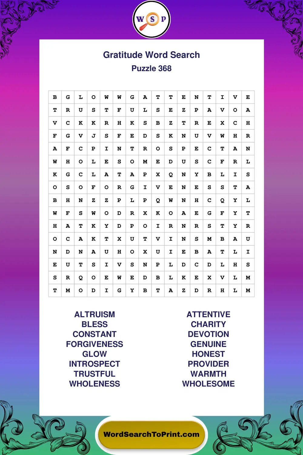 Gratitude Word Search Puzzle 368