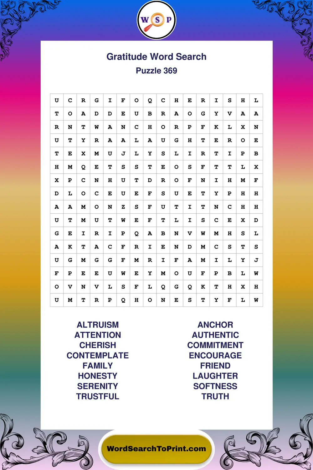 Gratitude Word Search Puzzle 369