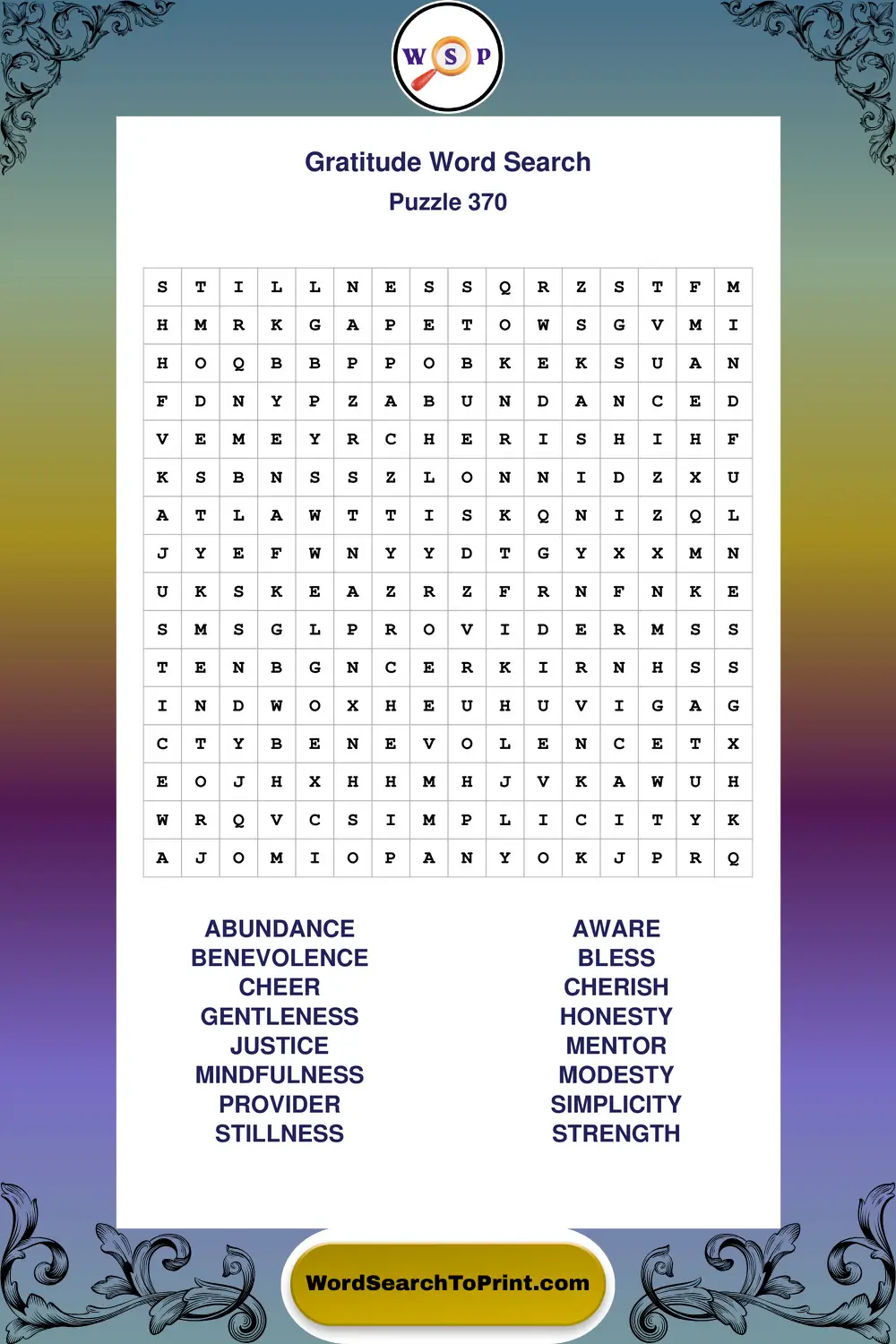 Gratitude Word Search Puzzle 370