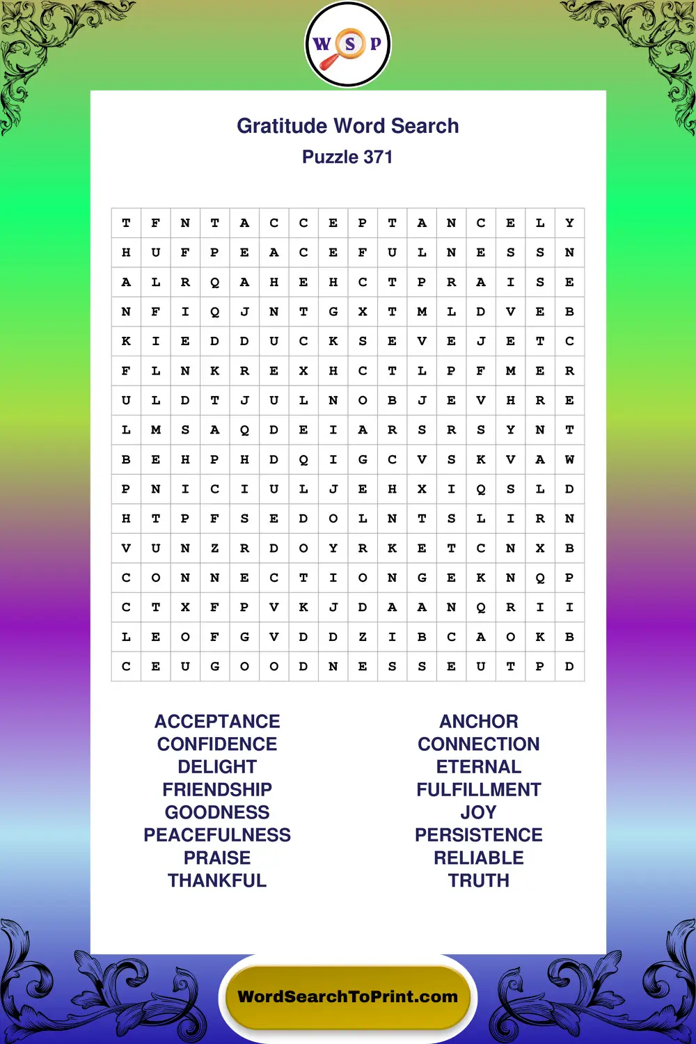 Gratitude Word Search Puzzle 371