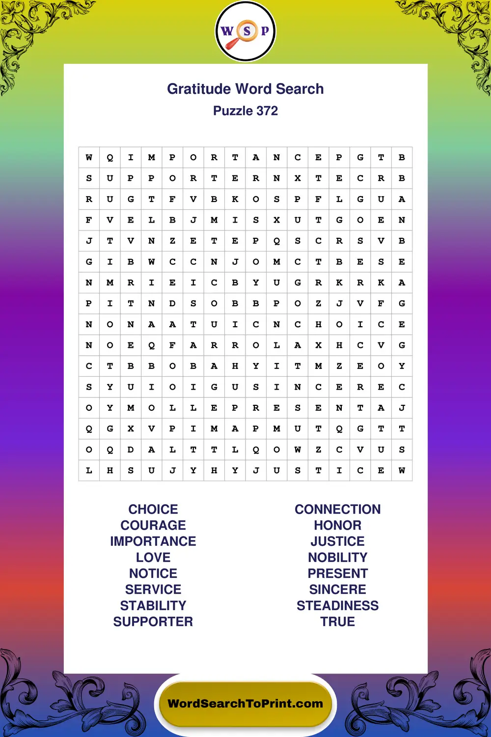 Gratitude Word Search Puzzle 372