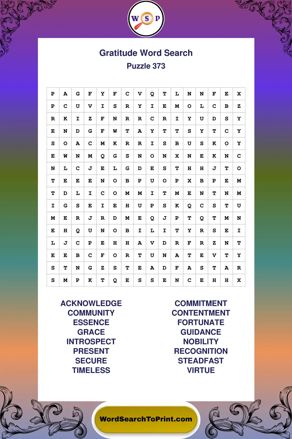 Gratitude Word Search Puzzle 373