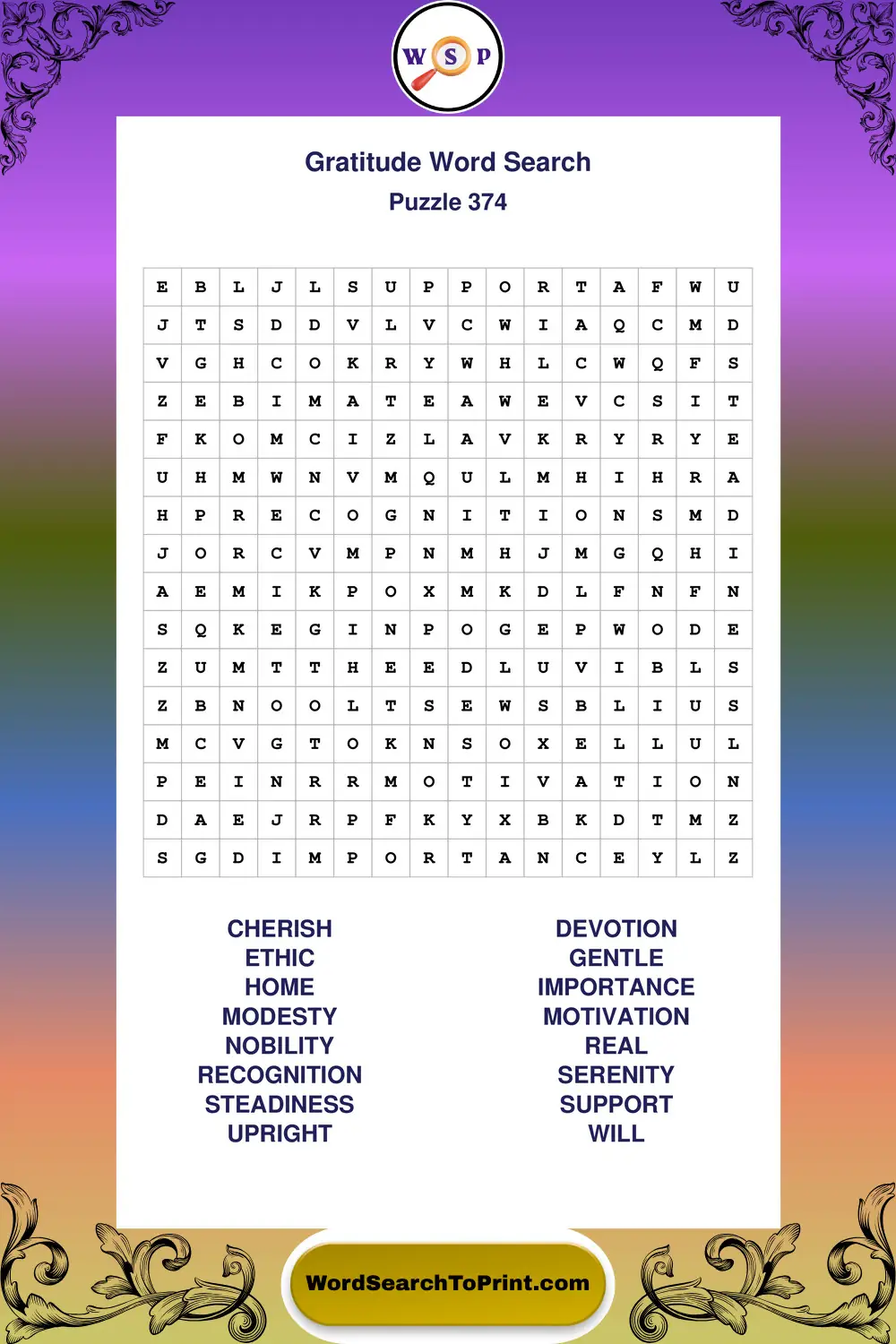 Gratitude Word Search Puzzle 374
