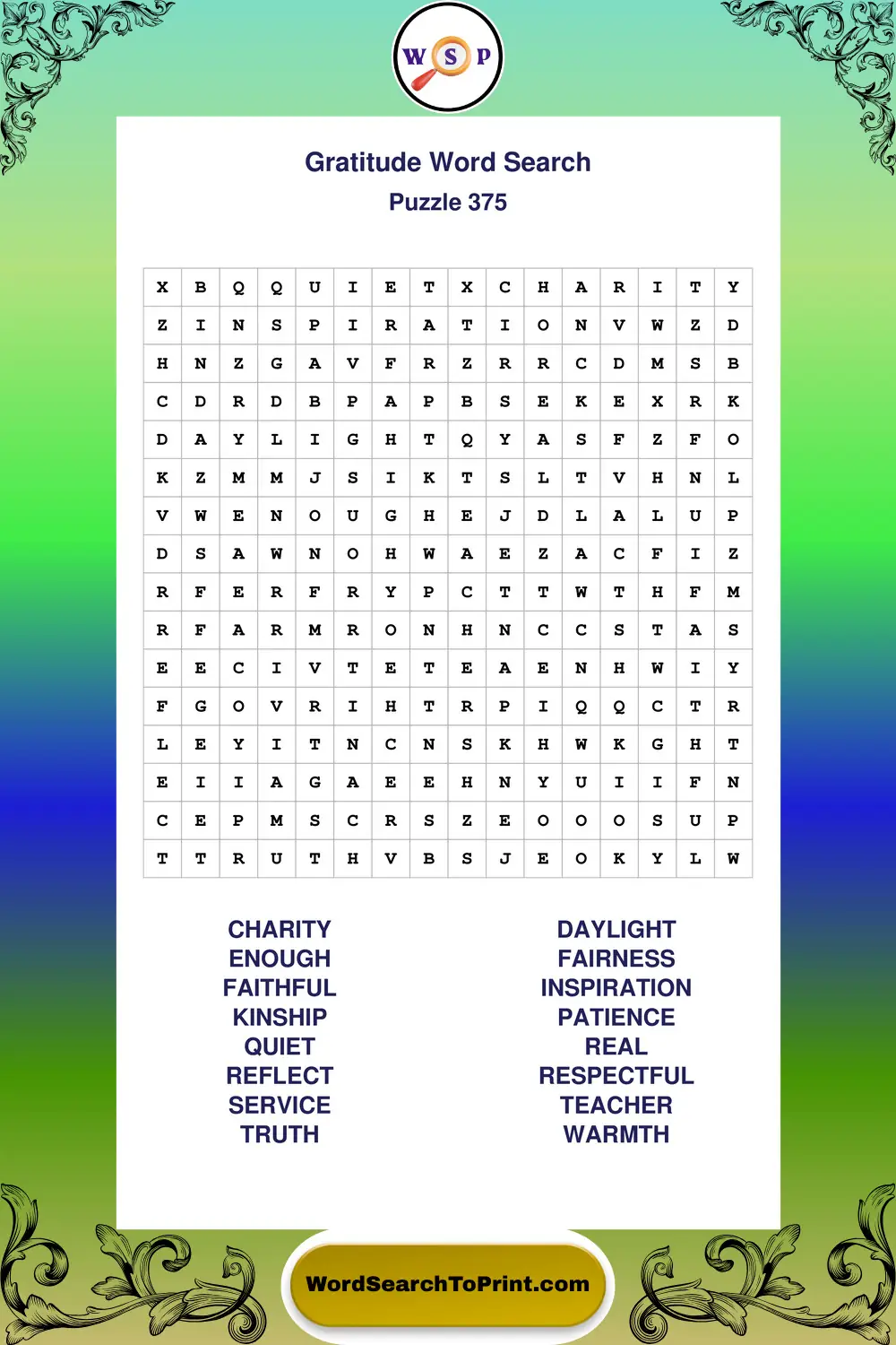Gratitude Word Search Puzzle 375