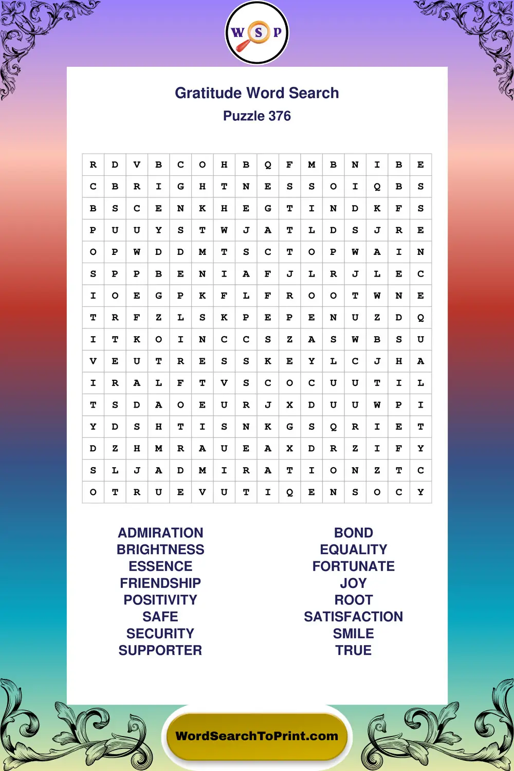Gratitude Word Search Puzzle 376