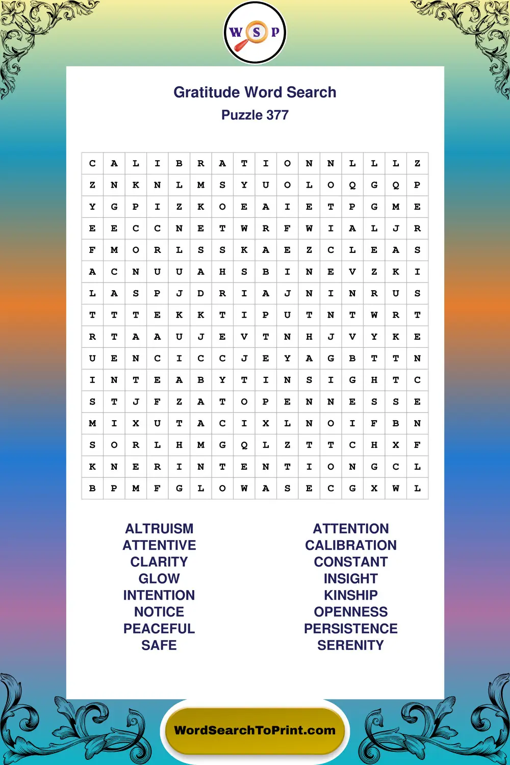 Gratitude Word Search Puzzle 377