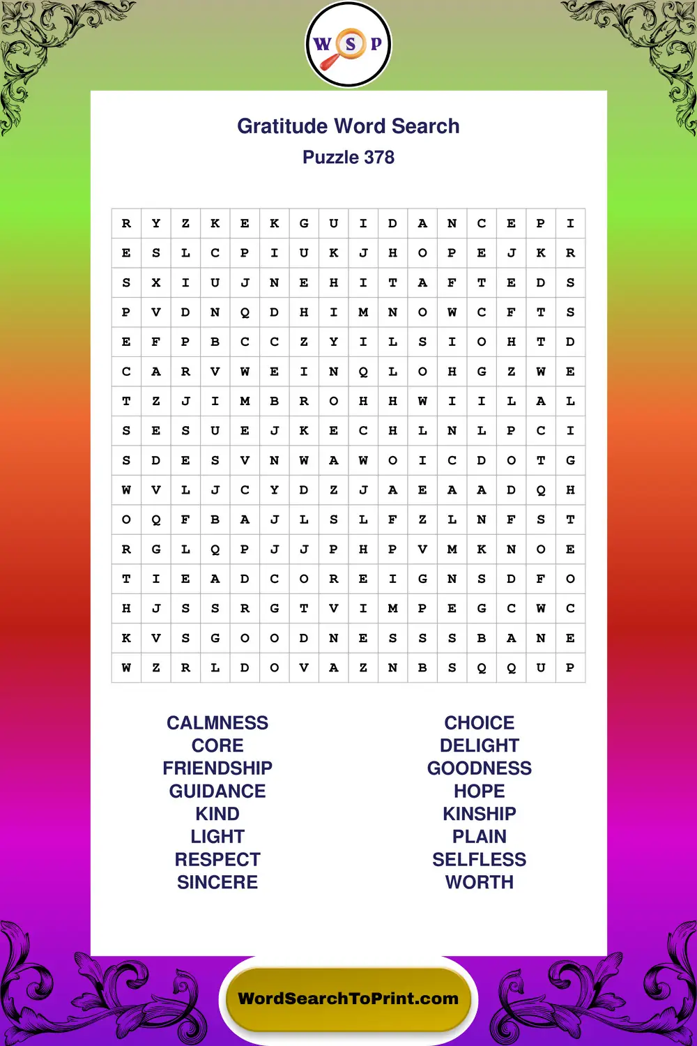 Gratitude Word Search Puzzle 378