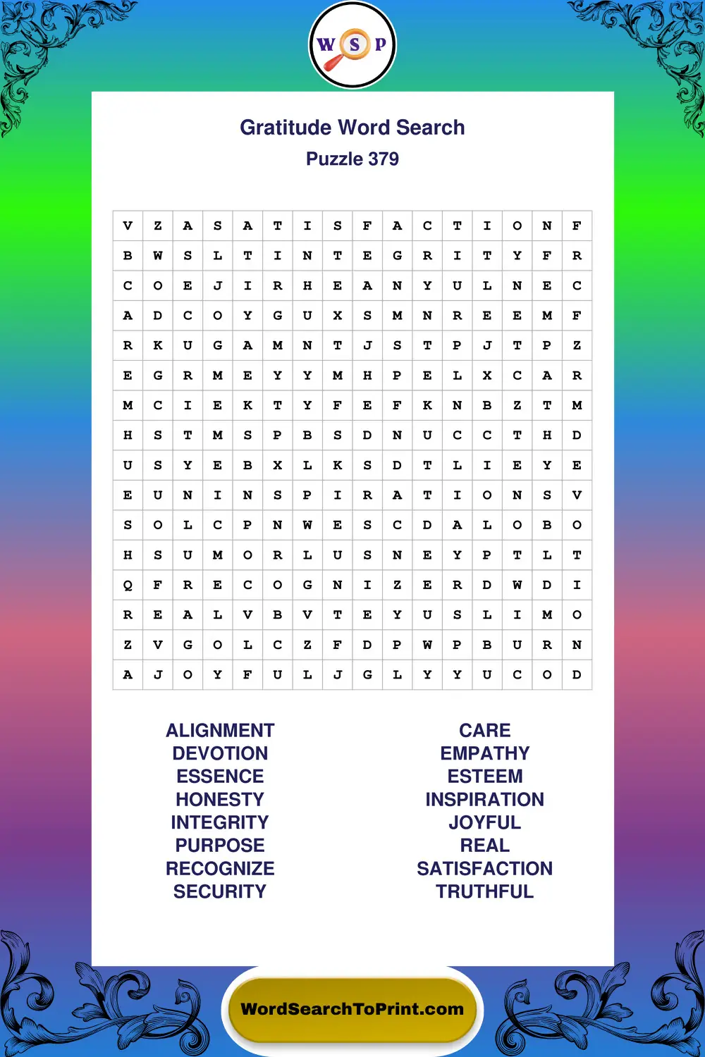 Gratitude Word Search Puzzle 379