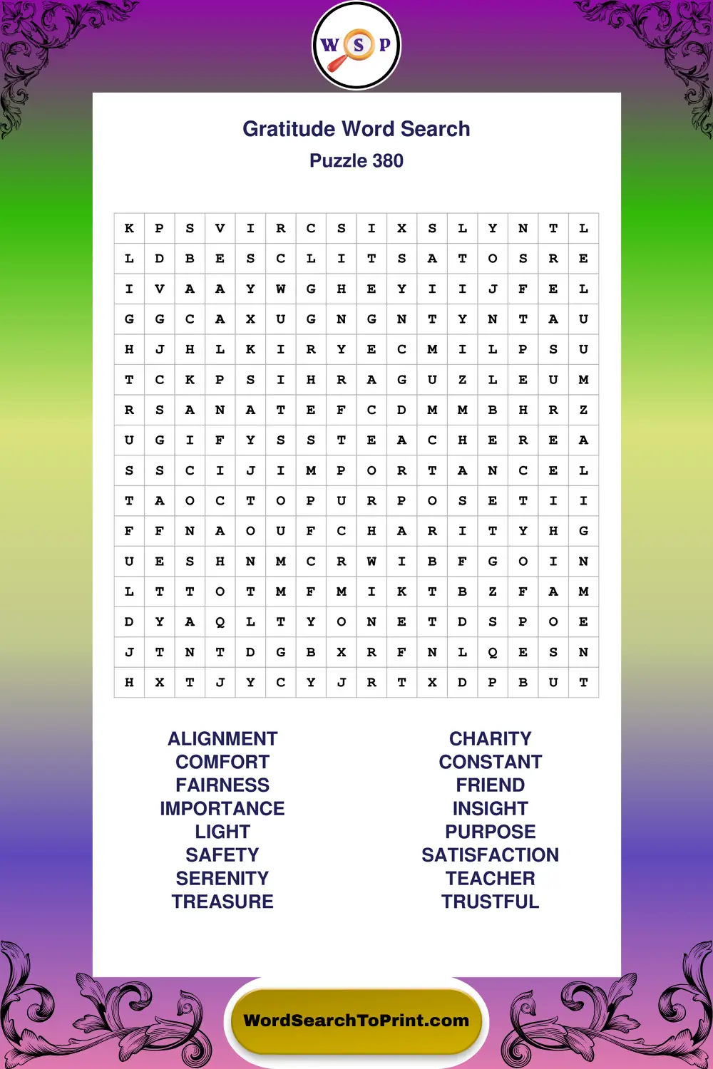 Gratitude Word Search Puzzle 380