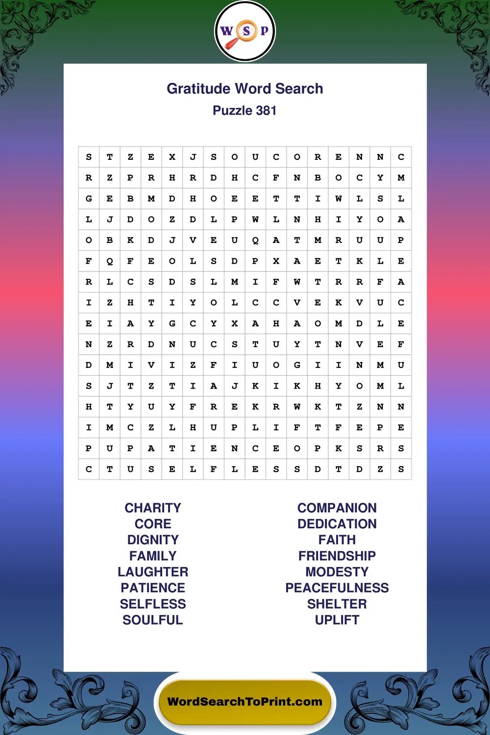 Gratitude Word Search Puzzle 381