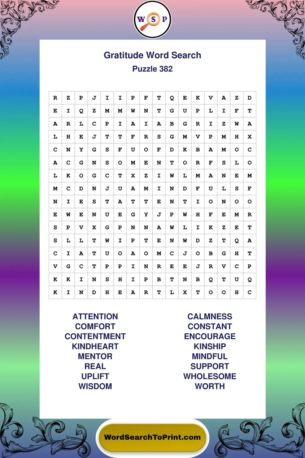 Gratitude Word Search Puzzle 382