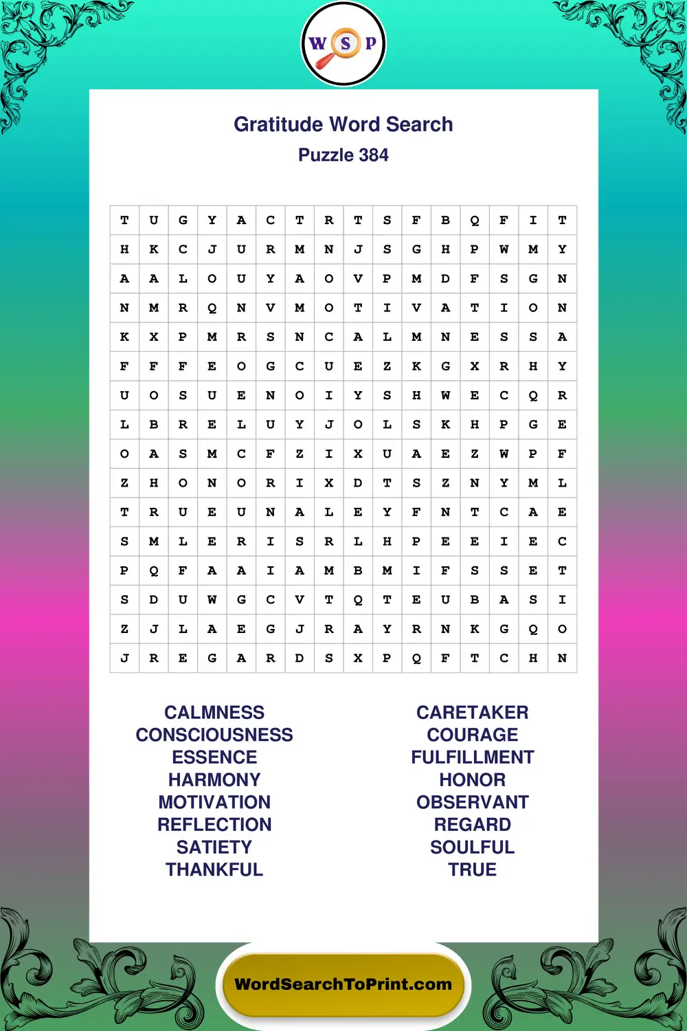 Gratitude Word Search Puzzle 384