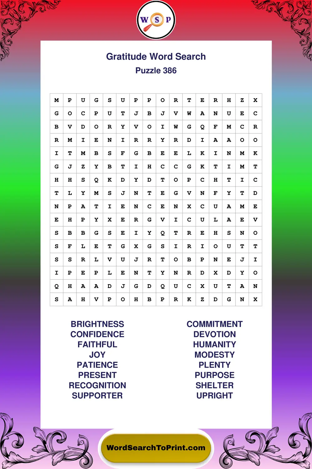 Gratitude Word Search Puzzle 386