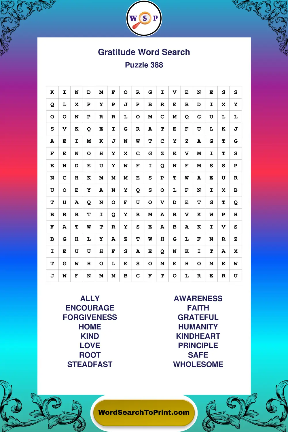 Gratitude Word Search Puzzle 388