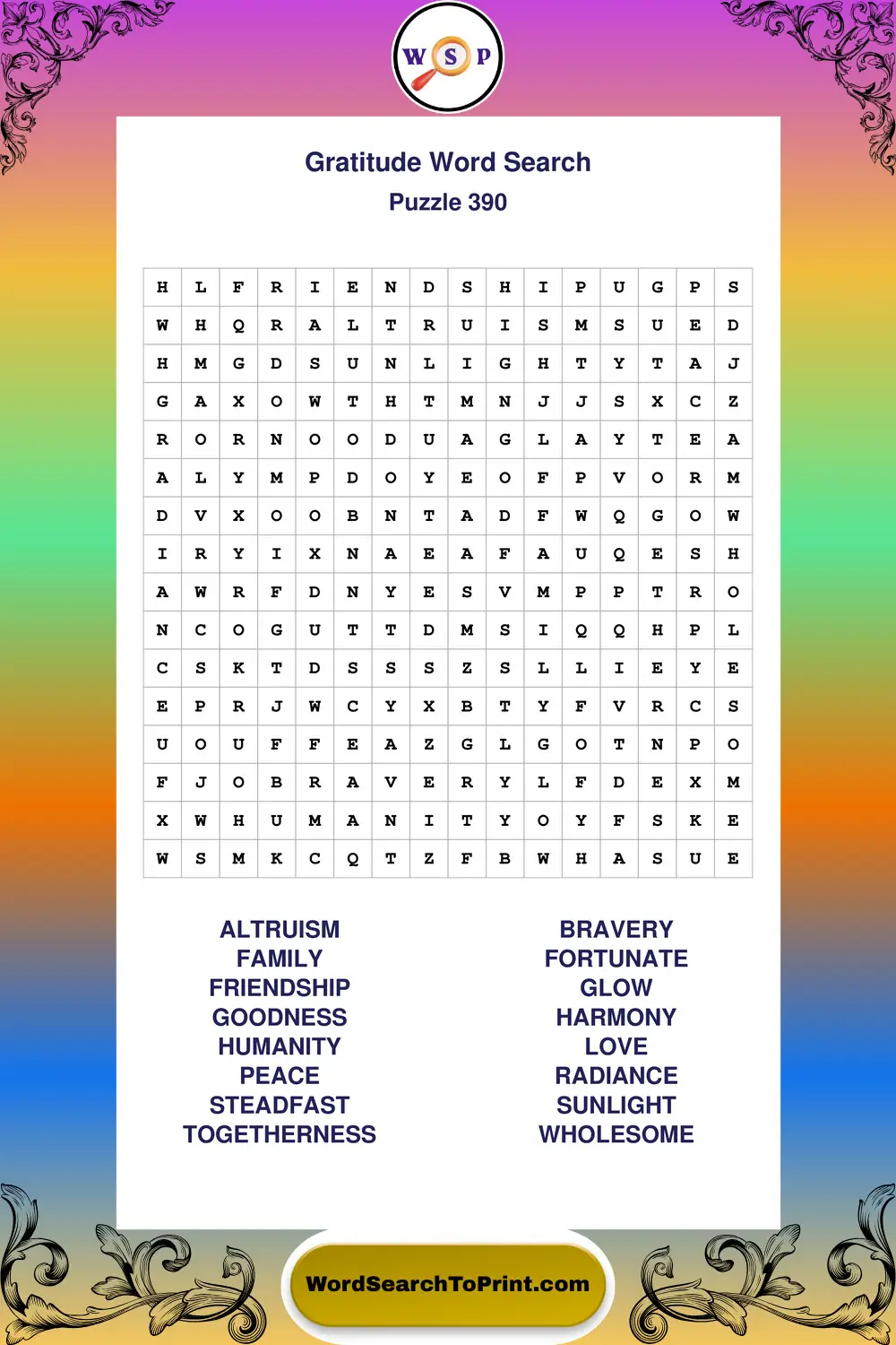 Gratitude Word Search Puzzle 390
