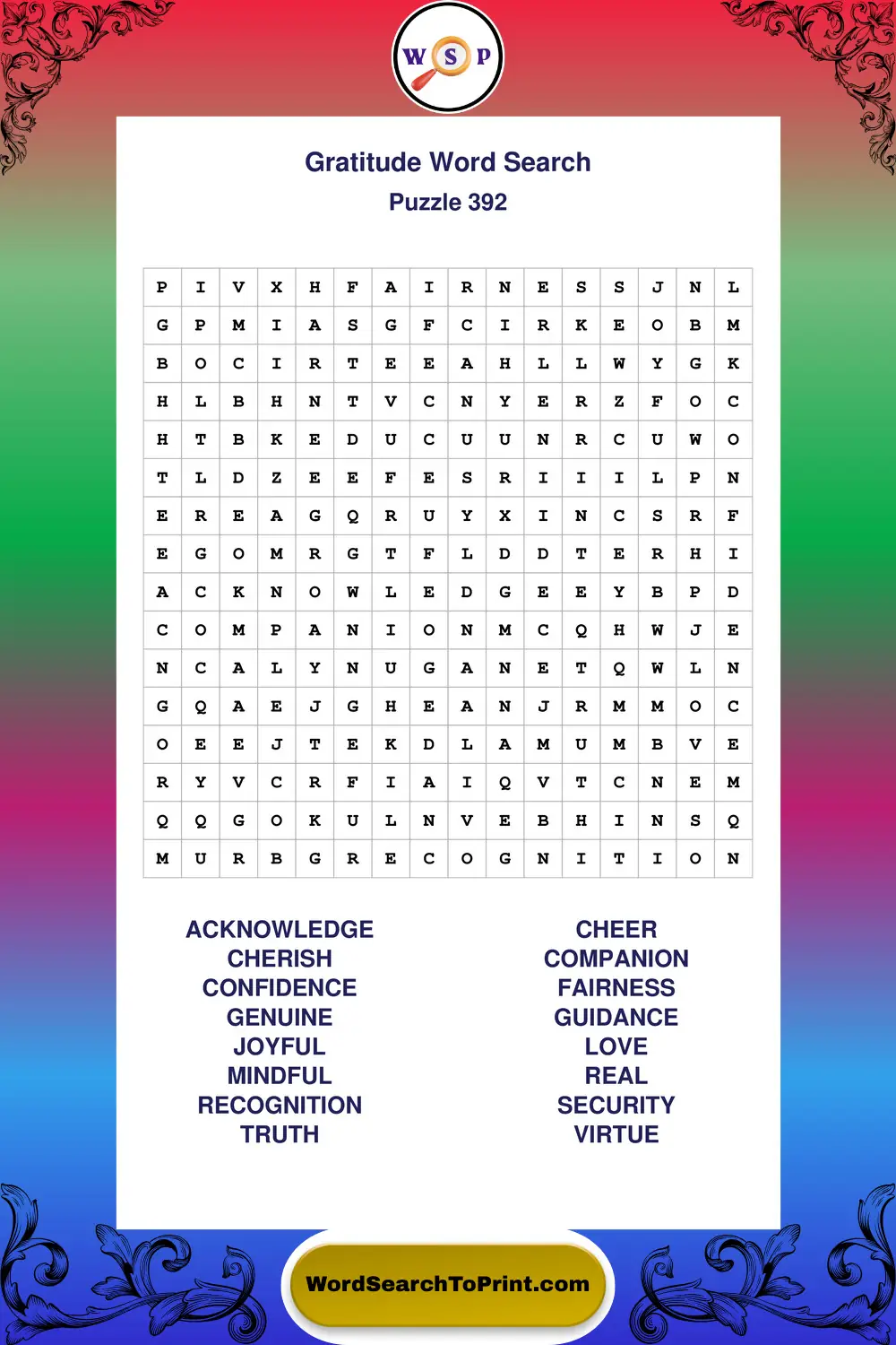 Gratitude Word Search Puzzle 392