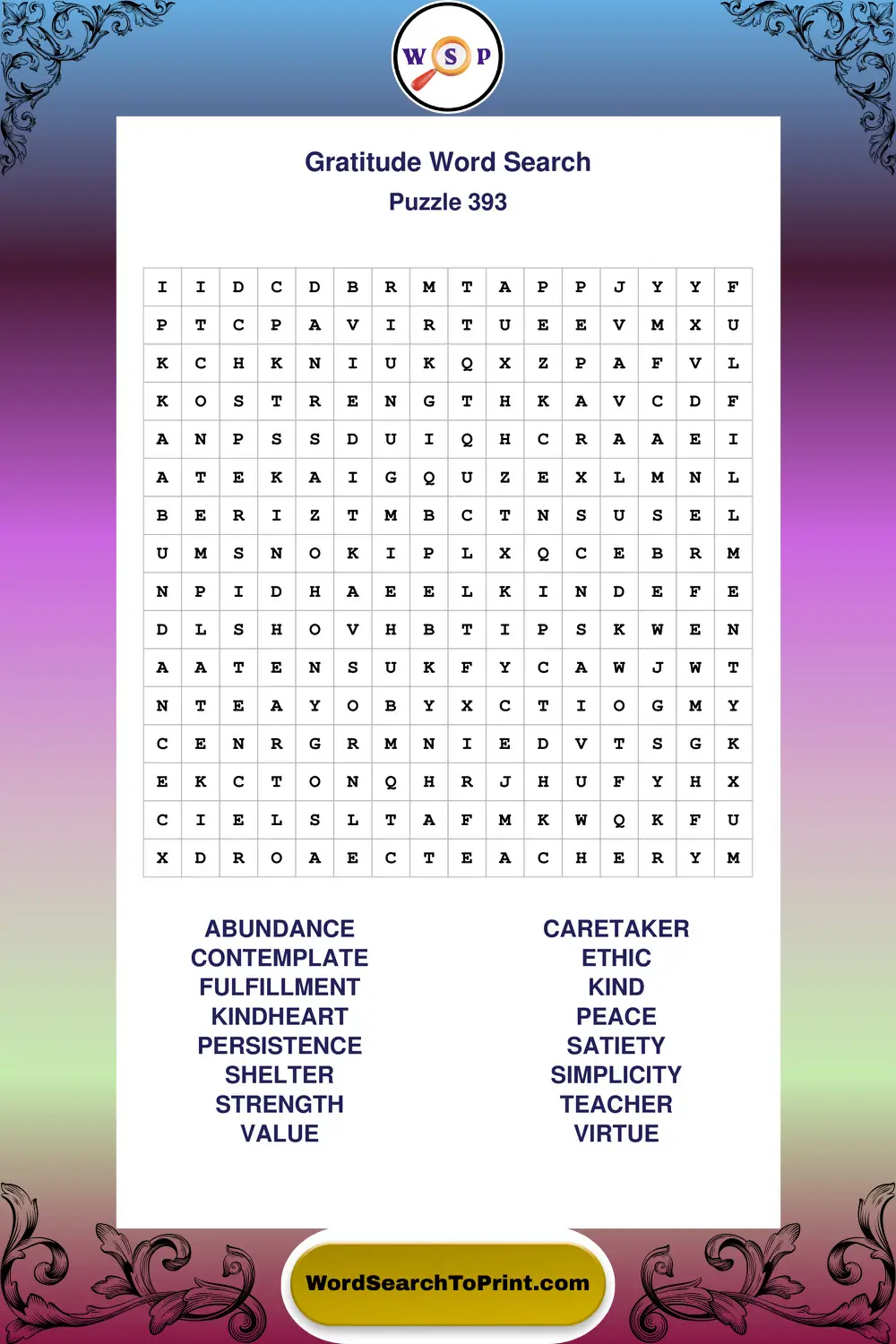 Gratitude Word Search Puzzle 393
