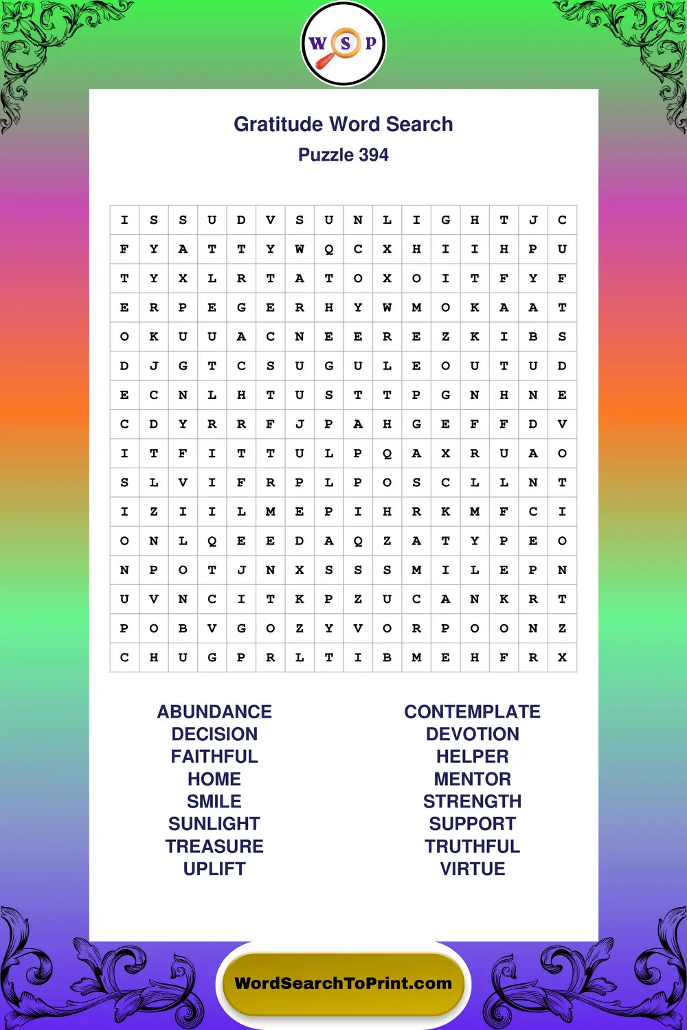 Gratitude Word Search Puzzle 394