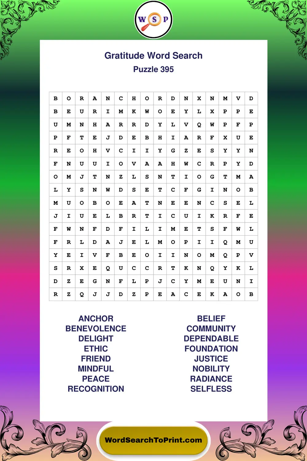 Gratitude Word Search Puzzle 395