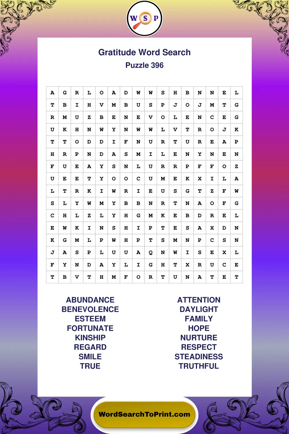 Gratitude Word Search Puzzle 396