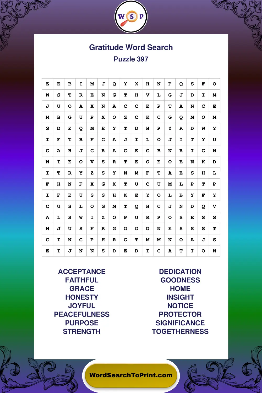 Gratitude Word Search Puzzle 397