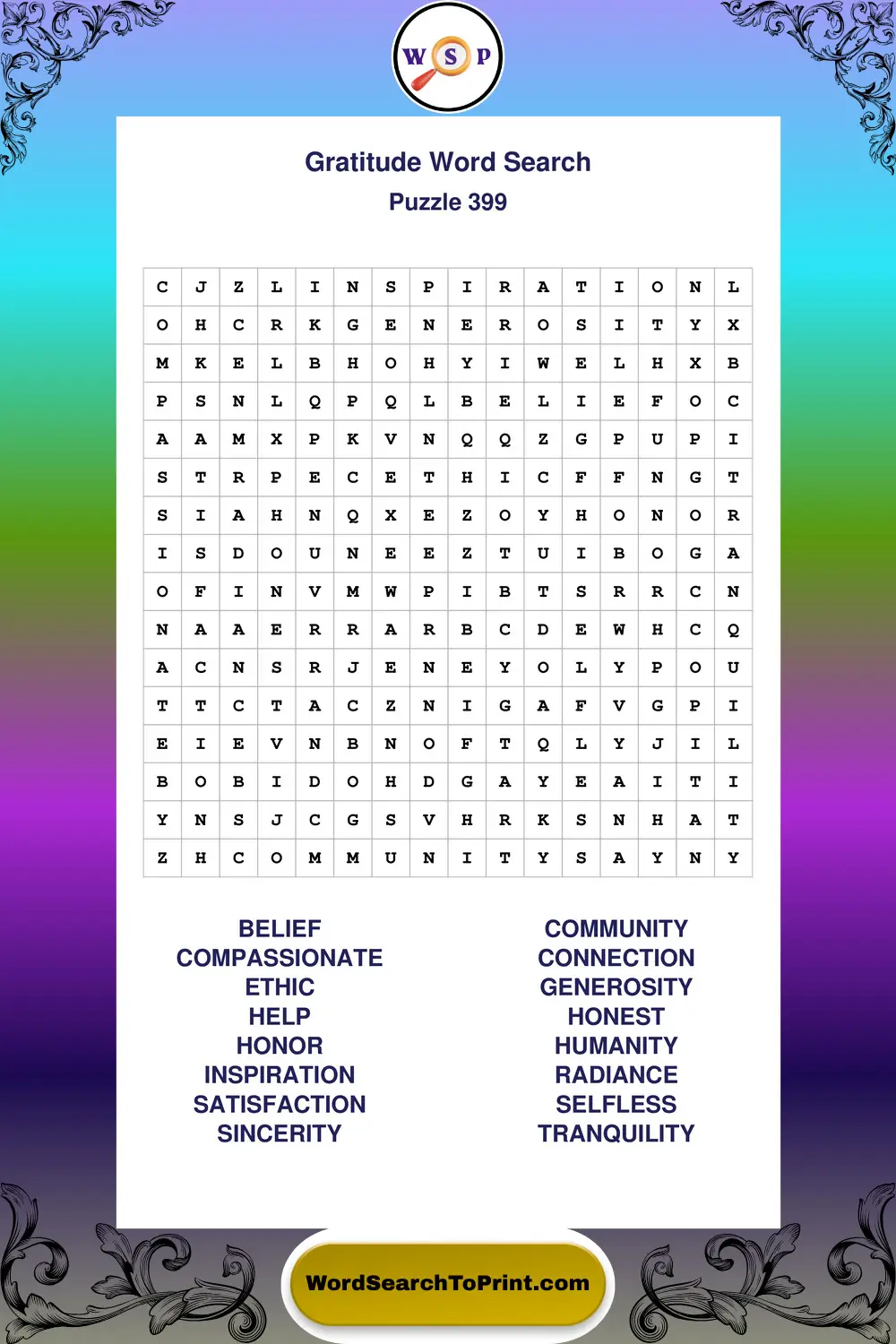 Gratitude Word Search Puzzle 399