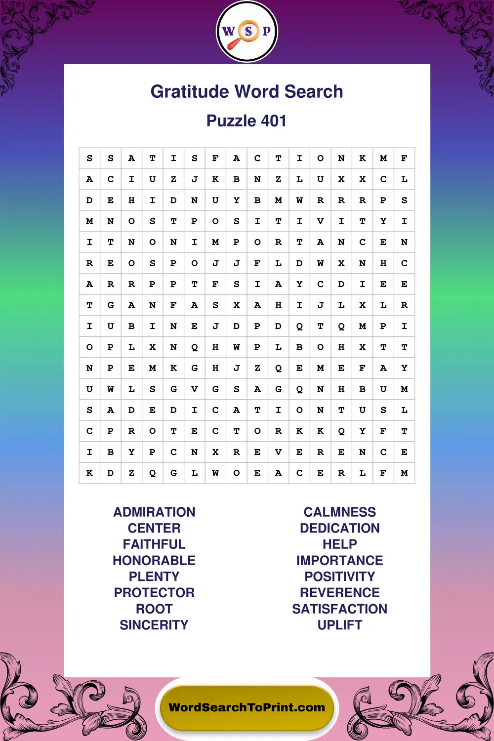 Gratitude Word Search Puzzle 401