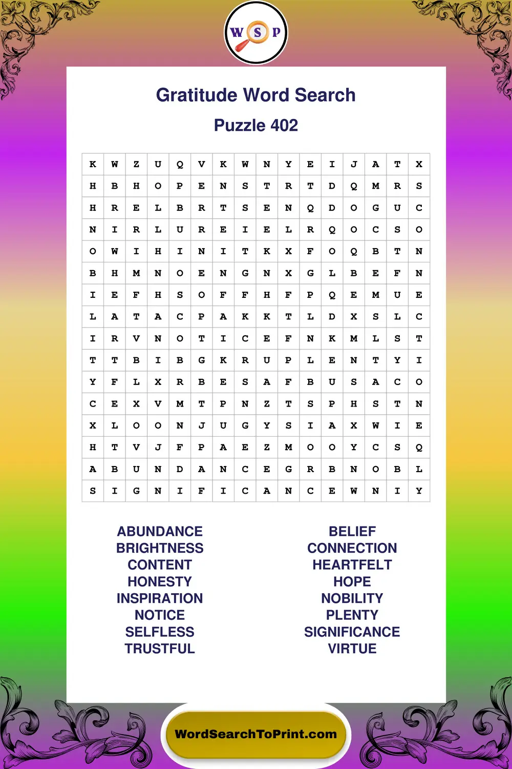 Gratitude Word Search Puzzle 402
