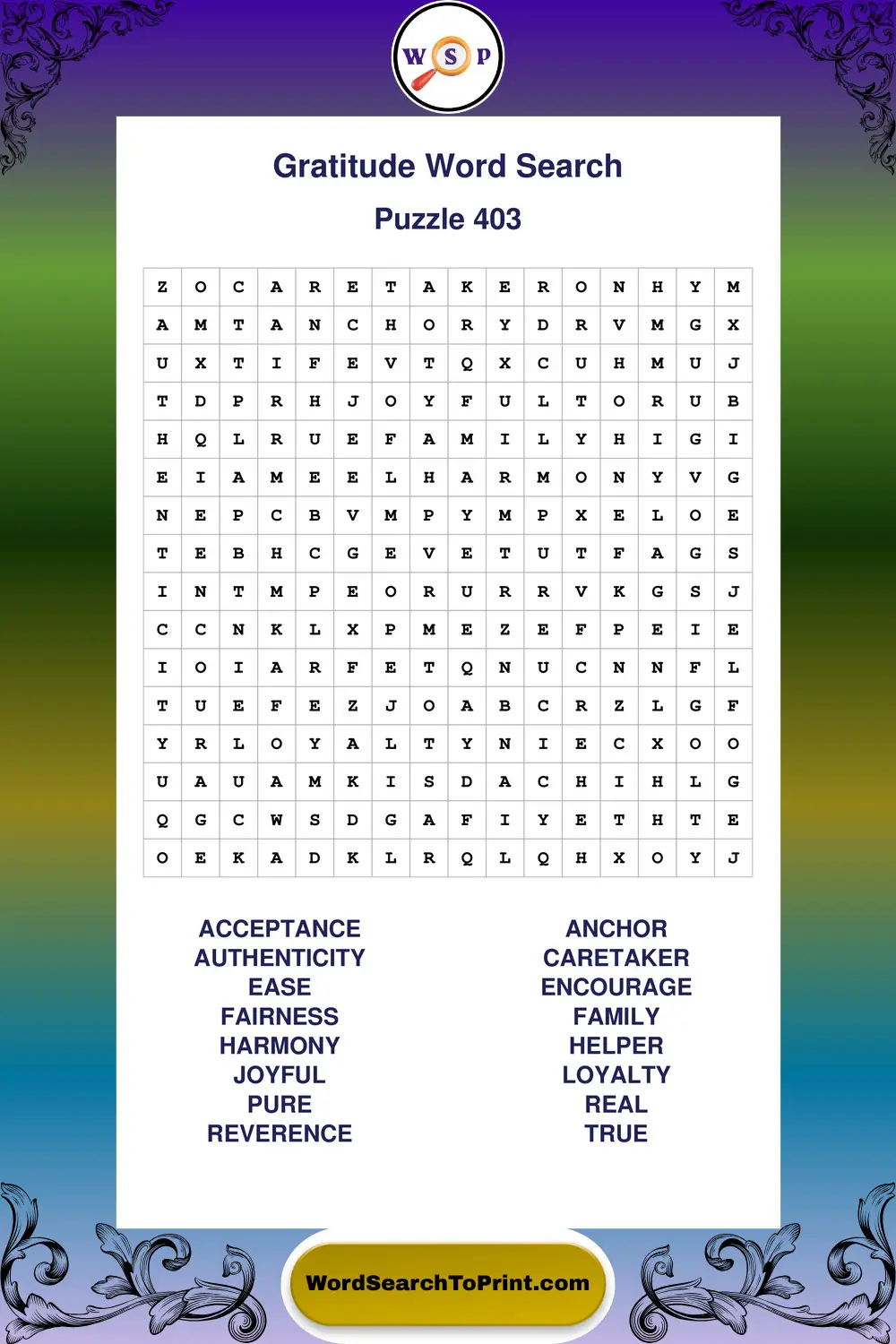 Gratitude Word Search Puzzle 403