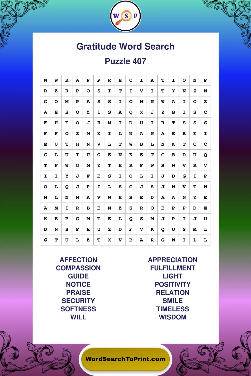Gratitude Word Search Puzzle 407