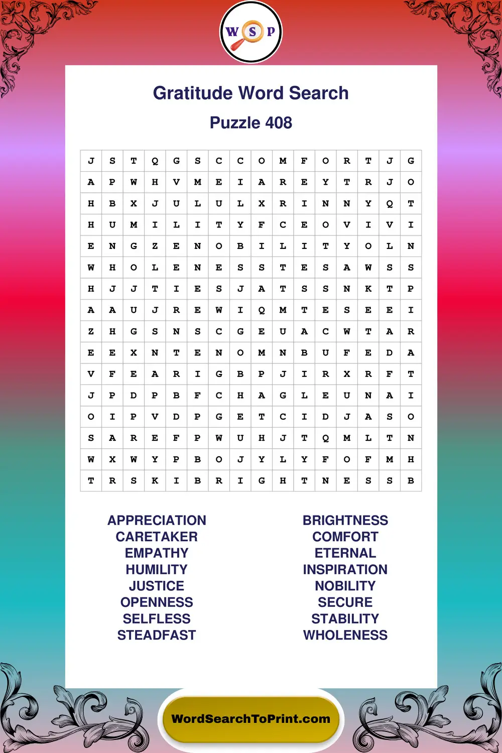 Gratitude Word Search Puzzle 408