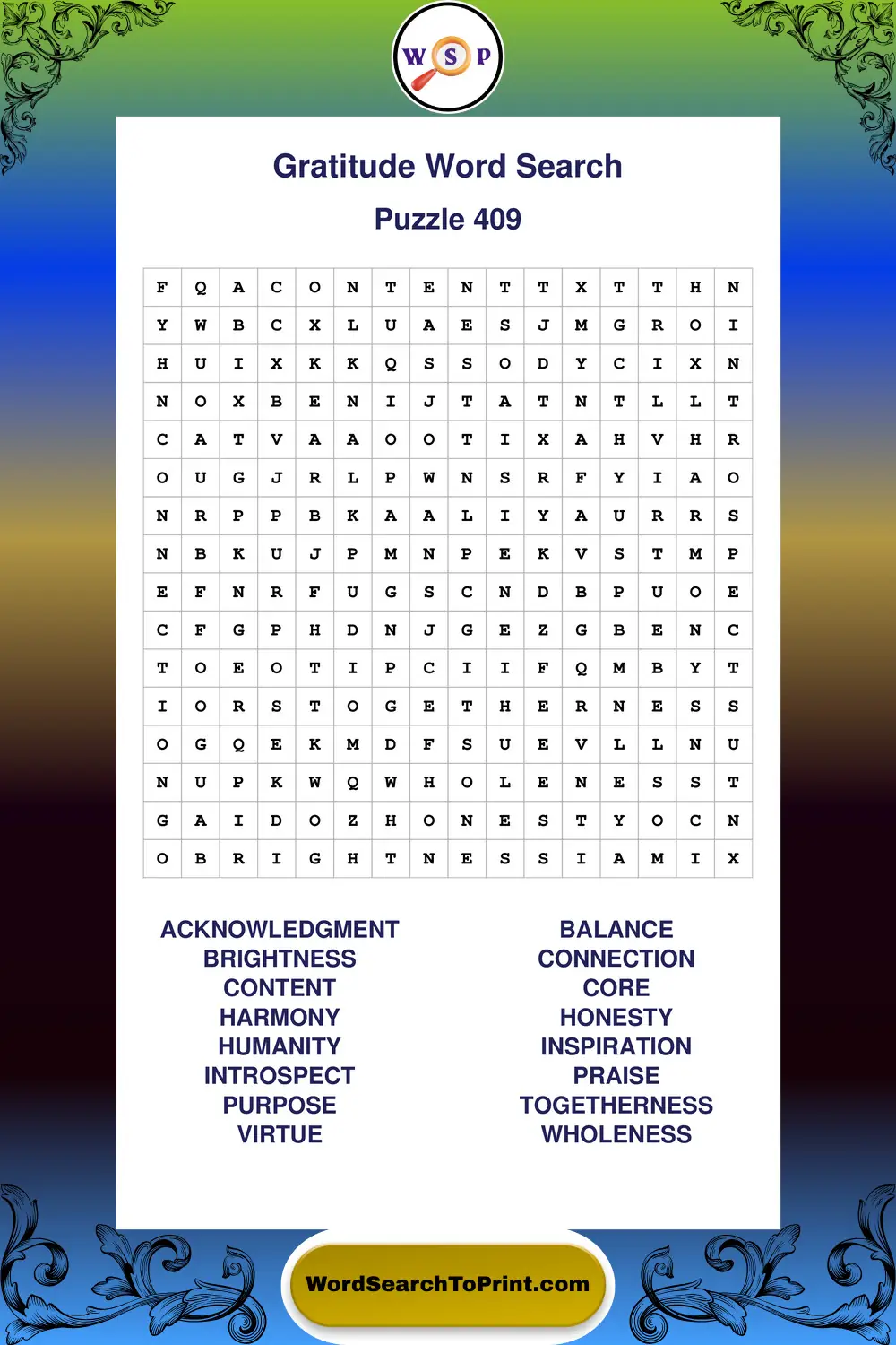 Gratitude Word Search Puzzle 409